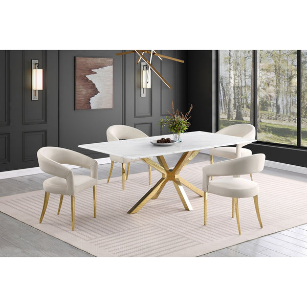 English Elm Rendina Velvet Upholstered Dining Armchair Set of 2 – Curved Open-Back Comfort with Luxe Foam Seating and Metal Frame Cream B062P299827