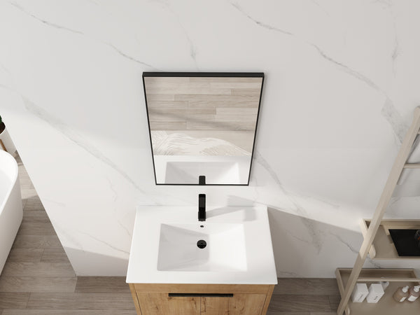 English Elm 20'' Matte Black Aluminum Rectangular Wall Mirror Moisture Resistant Vanity Decor W999P470280