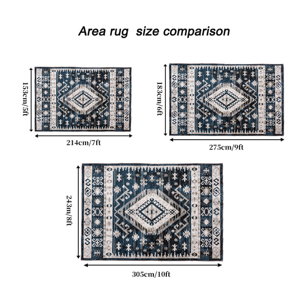 English Elm Area Rug 6X9 Vintage Bohemian Persian Geometric Design In Blue/Black - Non-Slip & Washable! W2907P265132
