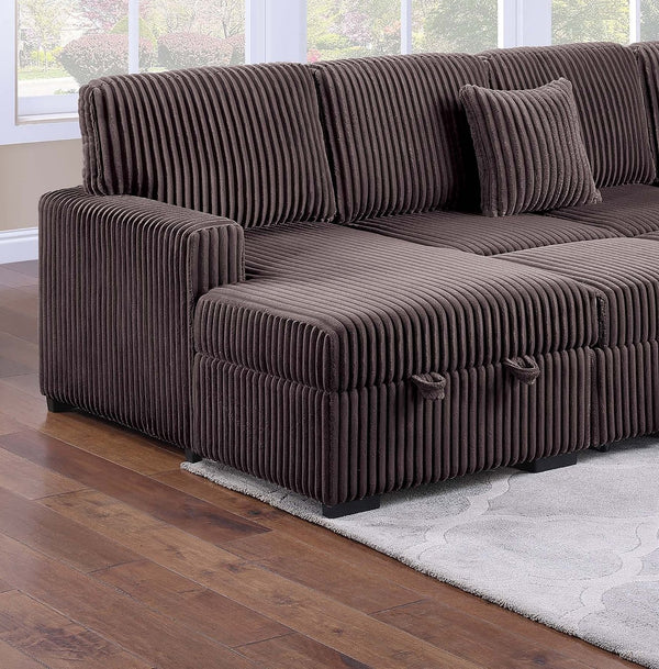 English Elm Chocolate Corduroy Modular Sectional with Storage Sleeper Usb Port and Reversible Chaise Chocolate B011S02156