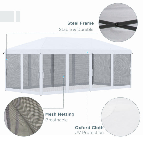 English Elm Outsunny 10' X 20' Heavy Duty Pop Up Canopy Tent With Netting, Ideal For Outdoor Events & Parties W2225P174246-GIGA