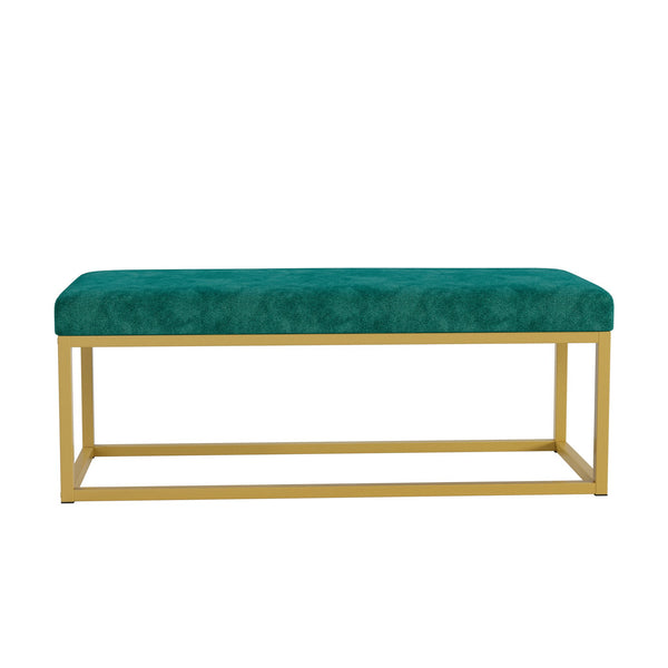 English Elm Storage Bench Green Velvet PU Leather with Gold Steel Frame, Mid-Century Entryway Seat, 600lb Capacity, 48.8"L W578P357538