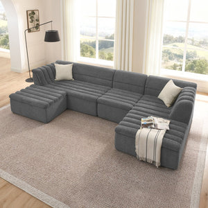 English Elm 135" U-shaped Chenille Sectional with Movable Ottoman Four Piece Modular Living Room Sofa Dark Grey W1413S00125