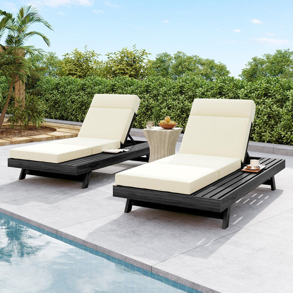 English Elm Lounge Chaise Outdoor Acacia Wood Slatted Frame with Water Resistant Cushion Resort Style Beige,Black N770P442B67B