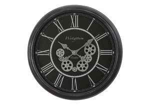 English Elm Clocks, 23" Round Gear Mechanism Wall Clock In Black - Elegant Quartz Movement & Roman Numerals B2710P287145
