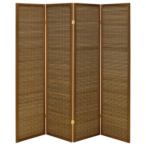English Elm Kenabi Four Panel Bamboo Folding Screen with Fsc Pine Frame in Walnut Finish B062P440510