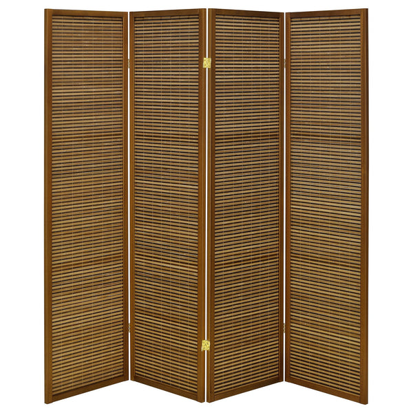 English Elm Kenabi Four Panel Bamboo Folding Screen with Fsc Pine Frame in Walnut Finish B062P440510