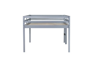 English Elm Full Rubber Wood Loft Bed with Ladder and Under-Bed Storage Space, Sturdy Minimalist Design for Comfort Grey W504P283515