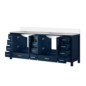 English Elm Navy Double Bath Vanity 84" W x 22" D with White Quartz Top – Solid Wood, Soft-Close, 14 Drawers B2731P258990