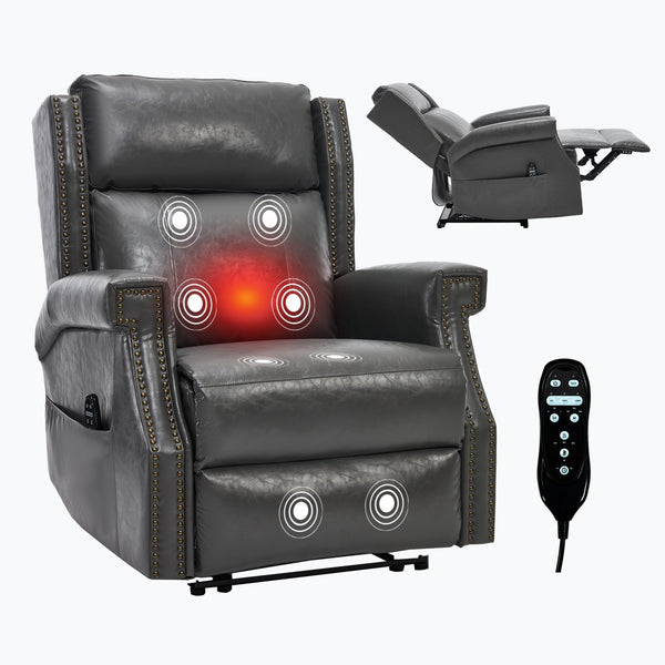 English Elm Emon's Overstuffed Chenille Power Lift Recliner with Massage Heat and Charging Ports Grey W1803S00088
