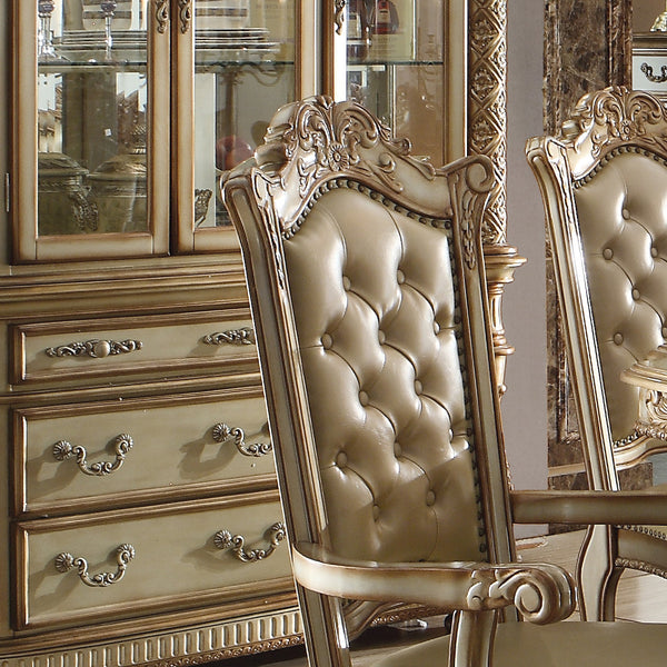 English Elm Bone Plush Tufted Arm Chair with Floral Carved Wood Back, Nailhead Trim & Tapered Legs for Luxe Seating Beige+Gold B062P209282