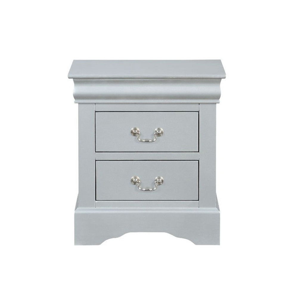 English Elm Wooden Nightstand With 2 Drawers In Elegant Platinum Finish For Stylish Bedroom Storage Solutions B016P253463-GIGA
