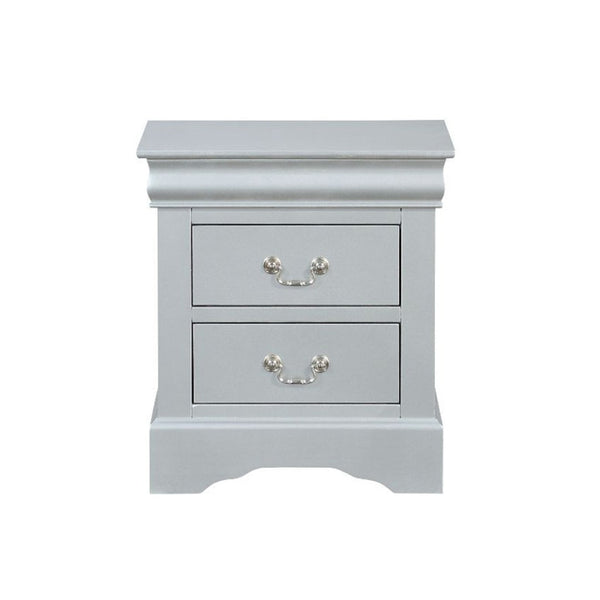 English Elm Wooden Nightstand With 2 Drawers In Elegant Platinum Finish For Stylish Bedroom Storage Solutions B016P253463-GIGA