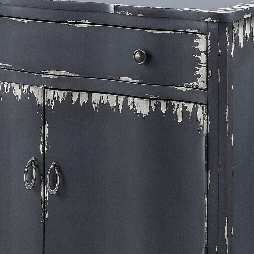 English Elm Antique Pearl End Table with Scrolled Trim and Lower Display Shelf for Elegant Traditional Décor Grey B062P186562