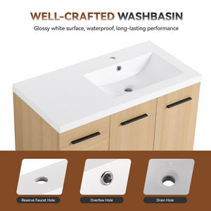 English Elm 36" Floating Bathroom Vanity Light Oak Gel Coat Sink Modular Storage Cabinet W3450S00084