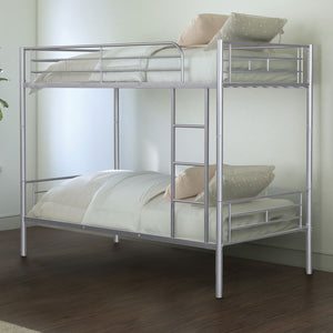 English Elm Silver Twin Over Twin Metal Bunk Bed with Ladder, Convertible Hybrid Design, Space-Saving 41.5"W x 78"D B2741P348883