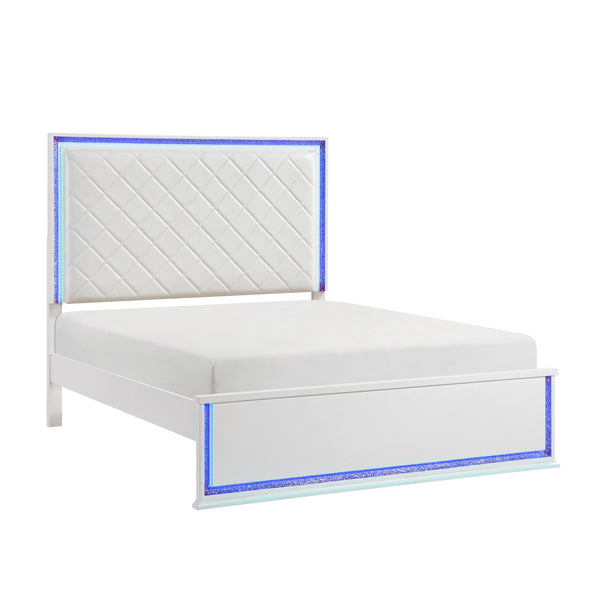 English Elm Contemporary Glam King Bed Faux Leather Tufted Headboard with 8-color Led Lighting B011S02299