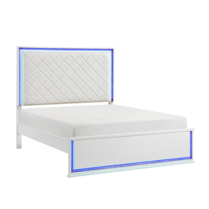 English Elm Contemporary Glam California King Bed Faux Leather Diamond Stitch Led Lighting B011S02298