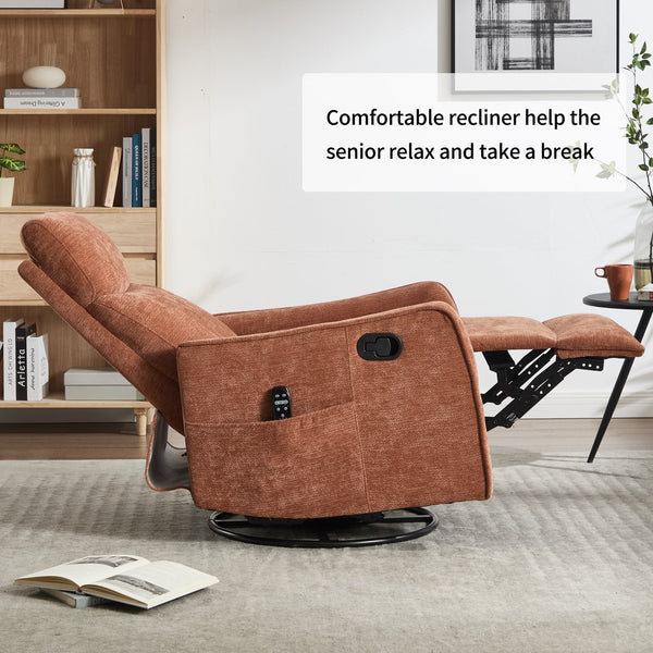 English Elm Blue Fabric Swivel Rocker Recliner with Massage Heat Nodes for Living Room Comfort Orange W1803P321821