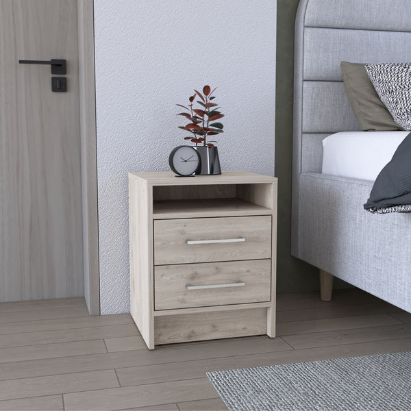 English Elm Eter Compact Nightstand with Two Smooth-Glide Drawers and Top Shelf for Smart Space Saving_x0008_ Gray 22.8 L x 18.9 W x 7.5 H B07091862