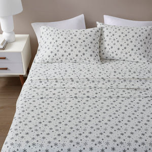 JLA Home Beautyrest - 4 Premium Cotton Flannel Sheet Set Oversized Fit, Brushed Softness, OEKO-TEX Certified Warmth & Durability Black Snowflakes BR20-4669