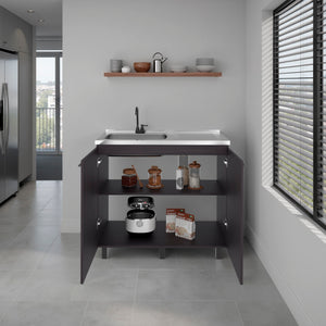English Elm Utility Sink Base Cabinet with Two Doors Shelved Storage White Oak Laundry Room B097S00258