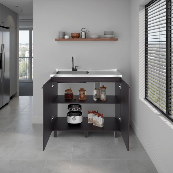 English Elm Utility Sink Base Cabinet with Two Doors Shelved Storage White Oak Laundry Room B097S00258