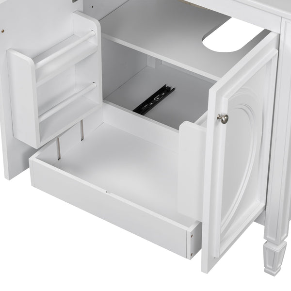 English Elm [video] 60 Inch Freestanding Double Sink Bathroom Vanity with Ceramic Basins Soft Close Storage White N759S226000K