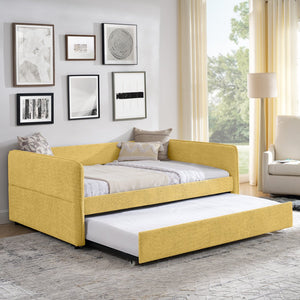 English Elm Full Size Boucle Daybed with Pop up Trundle Tufted Upholstered Sofa Sleeping Yellow W1413S00177