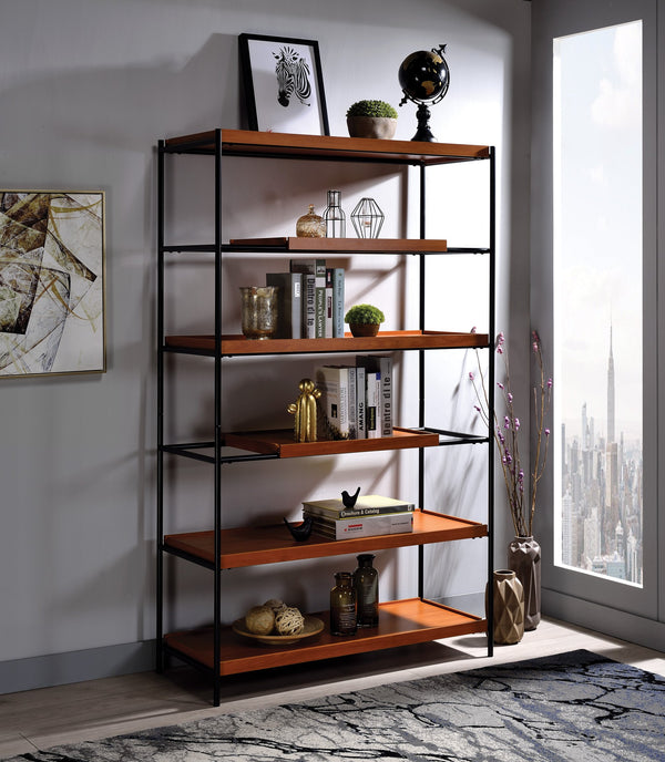 English Elm Honey 6-Shelf Bookshelf in Honey Oak and Black — 70" Tall Sturdy Metal Frame, Stylish Storage Display Solution B062P209197