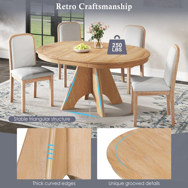 English Elm Trexm Rustic Farmhouse Extendable Dining Table Oak Veneer Drop Leaf Seats Six Natural Wood Wash N715P399861D
