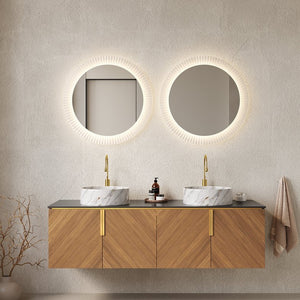 English Elm ARAI 60" Bathroom Vanity with Dual Ceramic Vessel Sinks, Sintered Stone Top, Plywood Storage Cabinet with Soft-Close Doors and Brushed Gold Handles Black,Brown Oak,Stone White W2615S00447