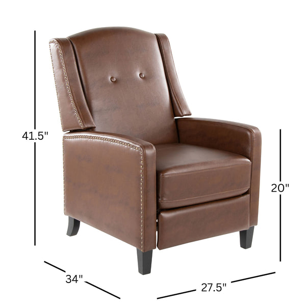 English Elm Stanley Tufted Faux Leather Manual Recliner with Black Wood Base for Living Room B202P471349