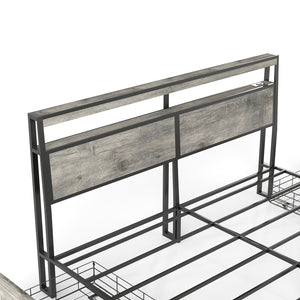 English Elm Queen Metal Platform Bed with Rgb Led Headboard Charging Station and Underbed Storage T3963P482853