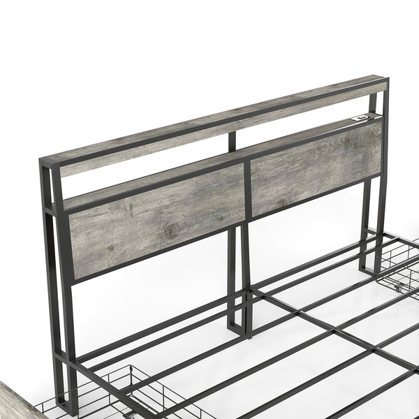 English Elm Queen Metal Platform Bed with Rgb Led Headboard Charging Station and Underbed Storage T3963P482853
