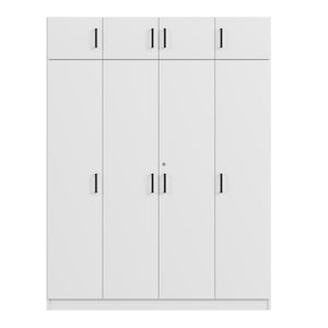 English Elm 4-door Wardrobe with Top Cabinet Locking Drawer Tall Bedroom Closet in White LP006006AAK