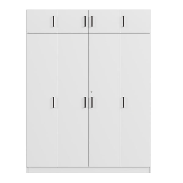 English Elm 4-door Wardrobe with Top Cabinet Locking Drawer Tall Bedroom Closet in White LP006006AAK