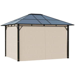 English Elm Gazebo Hardtop Outdoor Structure with Steel Roof Aluminum Frame and Privacy Curtains T3971S00181