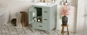 English Elm Modern 24 Inch Bathroom Vanity Solid Wood Cabinet with Ceramic Sink and Soft Close Storage Green N729P292859F