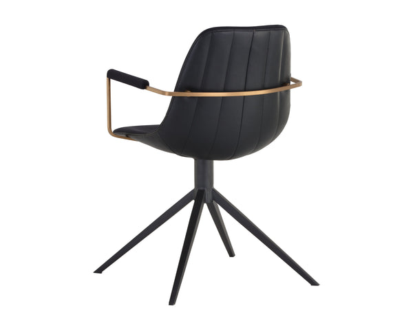 Sunpan Cassius Swivel Dining Armchair - Modern Elegance with Brushed Gold Accents and Stylish Comfort Abbington Black / Bravo Black