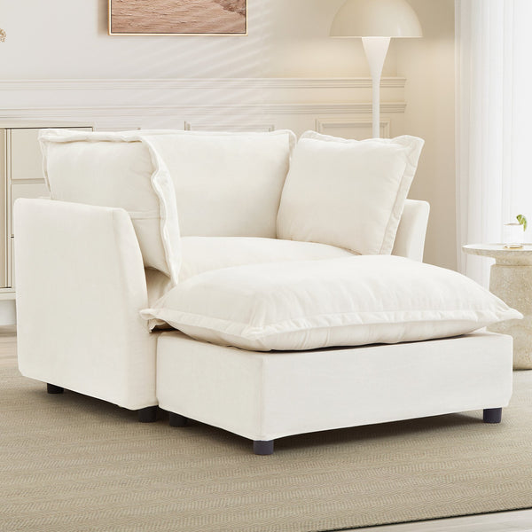 English Elm Modern Chenille Accent Chair with Ottoman Plush Wide Seat Curved Arms for Bedroom Beige N719P428439A