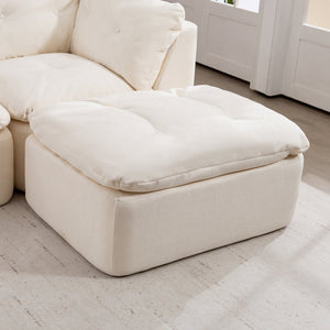 English Elm Modern Chenille Cloud Sectional with Ottoman Deep Sink Modular L Shaped Living Room Sofa Beige+White W2379S00001