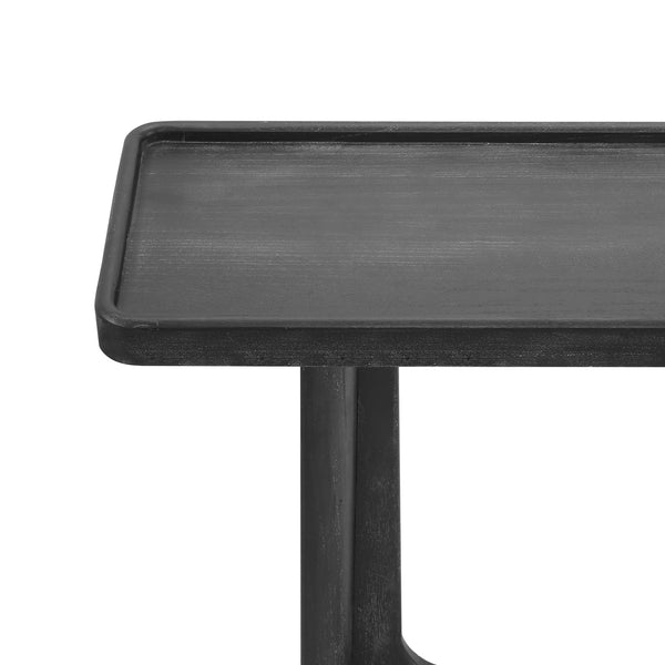 English Elm Farmhouse Console Table Tray Top Trestle Base Distressed Wood Entryway Sofa Black N760P359387B