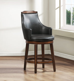English Elm Swivel Bayshore Counter Height Chairs Set of 2 - Dark Brown Faux Leather, Wood Cap & Swivel Comfort B011P321296