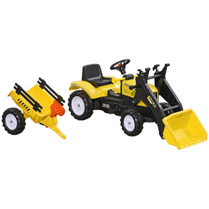 English Elm Aosom Kids Pedal Excavator with Functional Bucket Six Wheels and Detachable Cargo Trailer W2225P249789