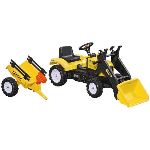 English Elm Aosom Kids Pedal Excavator with Functional Bucket Six Wheels and Detachable Cargo Trailer W2225P249789