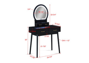 English Elm 3pc Vanity Set with LED Mirror and Cushioned Stool, Gold-Accented Handles, Sleek Modern Dressing Table Black 21.75 L x 33.25 W x 13.5 H B011P378509
