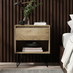 English Elm Hunter Nightstand Natural Mango Wood & Metal | Handcrafted 16"x20"x24" Modern Industrial End Table B136P203434