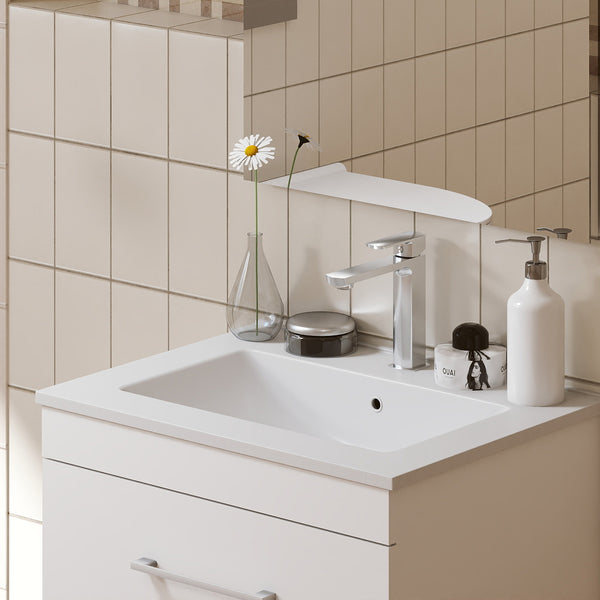 English Elm 24-Inch White Gloss Wall-Mounted Bathroom Vanity With Soft-Close Drawers & Sleek Ceramic Sink W3151S00016