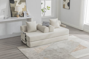 English Elm UNITED modular foldable sofa with metal frame, corduroy upholstery, side pocket & quick assembly convenience Beige W1568P374080